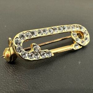 Vintage Paperclip gold tone rhinestone pin brooch